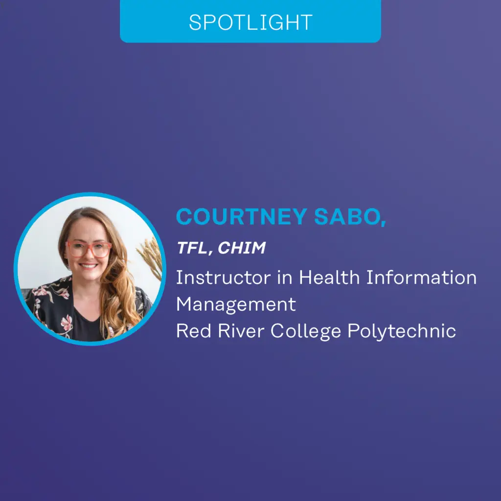 Graphic for a CHIMA spotlight with a photo of the featured person along with text that includes their credientials, job position and organization.